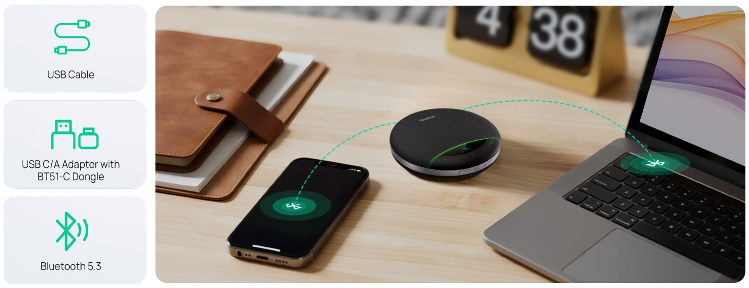 Подключение устройств: Yealink SP96 подключение по USB Bluetooth или BT51 C к компьютеру и мобильному телефону